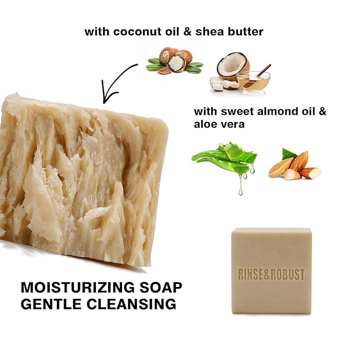 Rinse & Robust Mens Natural Bar Soap 6Pcs Handmade Cleansing Soap Bar Set Moisturizing&Exfoliating Scrub Soap Gifts for Men 6 Different Scents 3.5 oz of 6 Bars