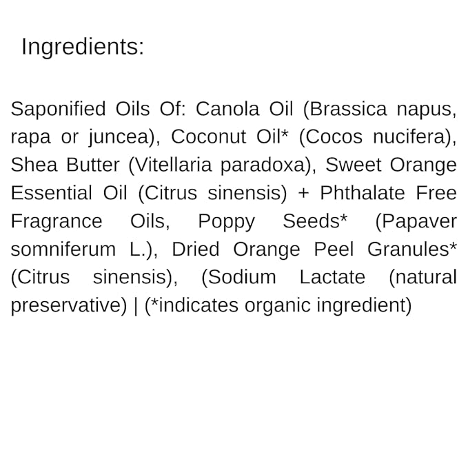 Natural Organic for Face and Body, Exfoliating & Moisturizing Soap Bar with Shea Butter, Coconut Oil and Essential Oils, 4oz Per Bar (Sweet Orange Poppy)