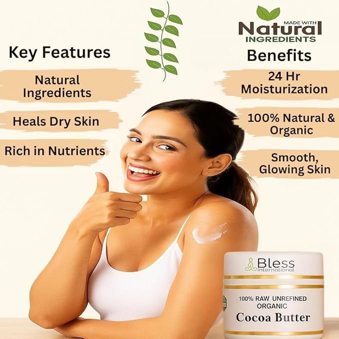 Organic Raw Cocoa Butter 100% Pure,Natural & Unrefined| Skin Moisturizer For Face, Body & Hair| 4 OZ/115 GM Ivory/White Grade A | DIY Creams, Balms, Lotions, Soaps| Softens Dry & Tough Skin