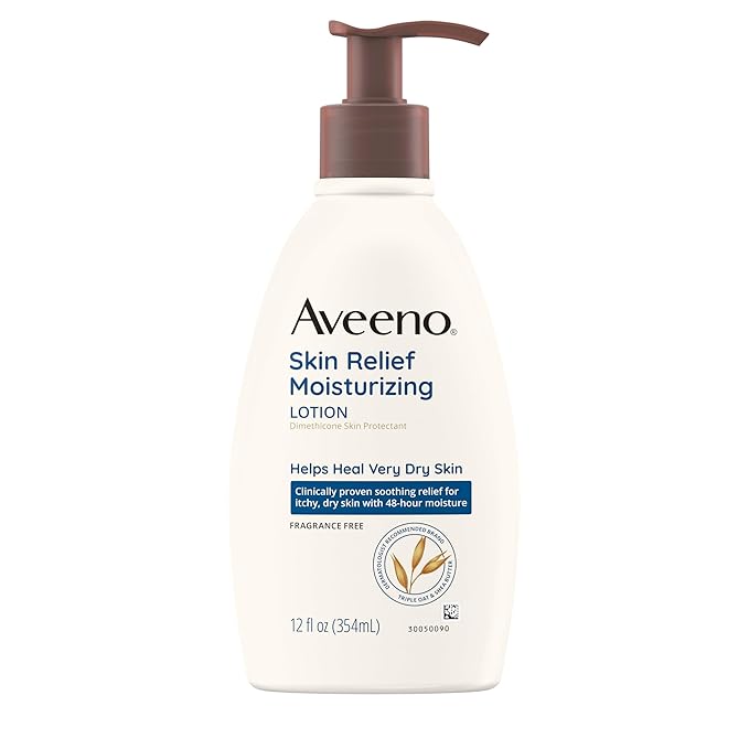 Aveeno Skin Relief Moisturizing Lotion for Very Dry, Itchy Skin with Soothing Triple Oat & Shea Butter Formula, Fragrance Free, 12 Fl. Oz