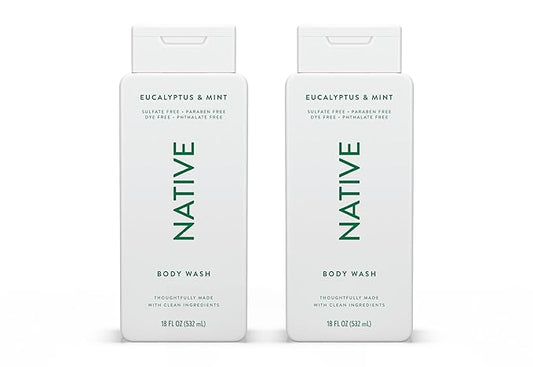 Native Body Wash Contains Naturally Derived Ingredients | For Women & Men, Sulfate, Paraben, & Dye Free Leaving Skin Soft and Hydrated | Eucalyptus & Mint 18 oz - 2 Pk