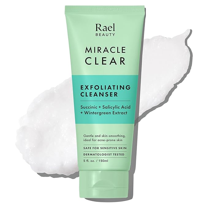 Rael Face Wash, Miracle Clear – Gentle Exfoliating Cleanser with Succinic Acid & Minerals, Korean Skin Care (5 fl oz)