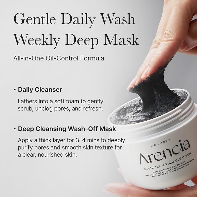 ARENCIA Black Tea Rice Mochi Face Cleanser, 120g, Pore Care, Sebum Control, Oily Skin
