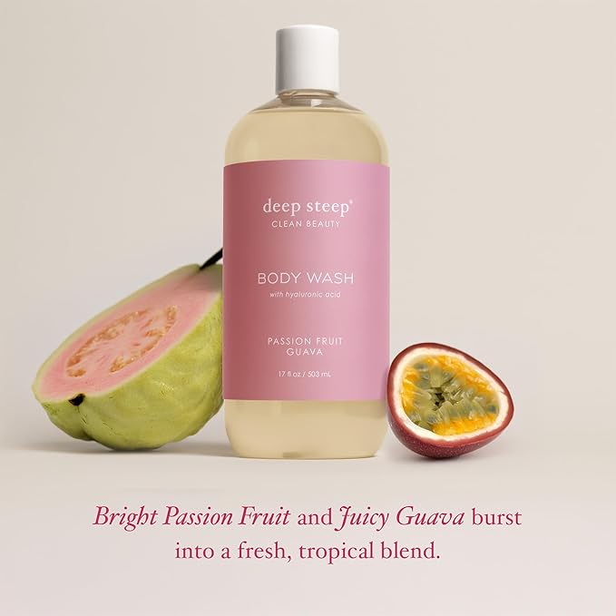 Deep Steep Body Wash, Passion Fruit Guava, 17 oz – Hydrating Shower Gel with Hyaluronic Acid, Shea Butter, Aloe Vera & Argan Oil – Vegan, Clean Beauty, Clean & Refreshed Skin
