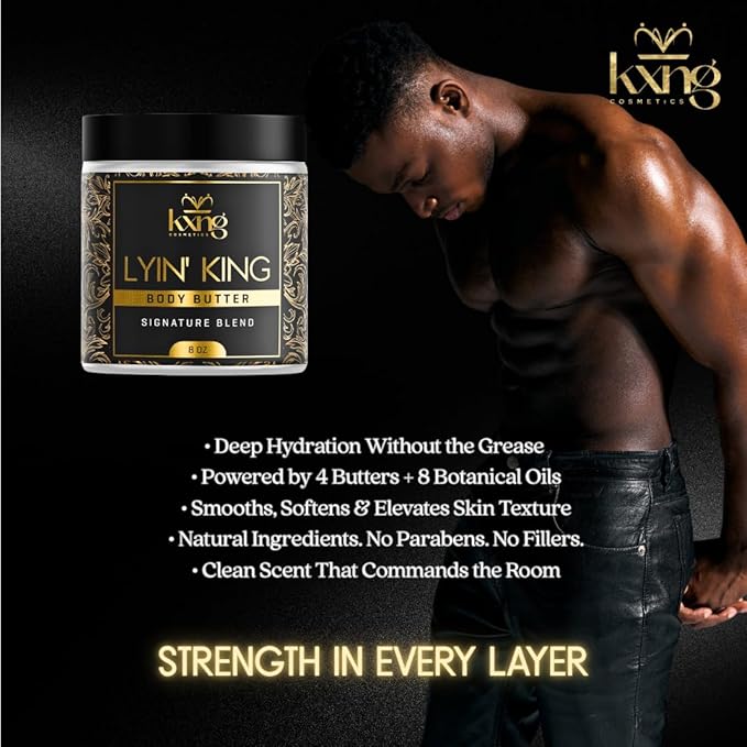KXNG Cosmetics, Body Butter, Organic Skin Care for Men and Women, Body Moisturizer Lotions and Creams, Raw Shea Butter, Cocoa Butter, Mango, Coconut Oil, Hand, Foot, All Skin Types (Lyin' King XL)
