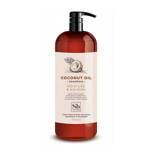 Soapbox Coconut Oil Shampoo, Harsh Sulfate Free, Paraben Free, Silicone Free, Color Safe, and Vegan Hair Shampoo (33.8 Ounces)