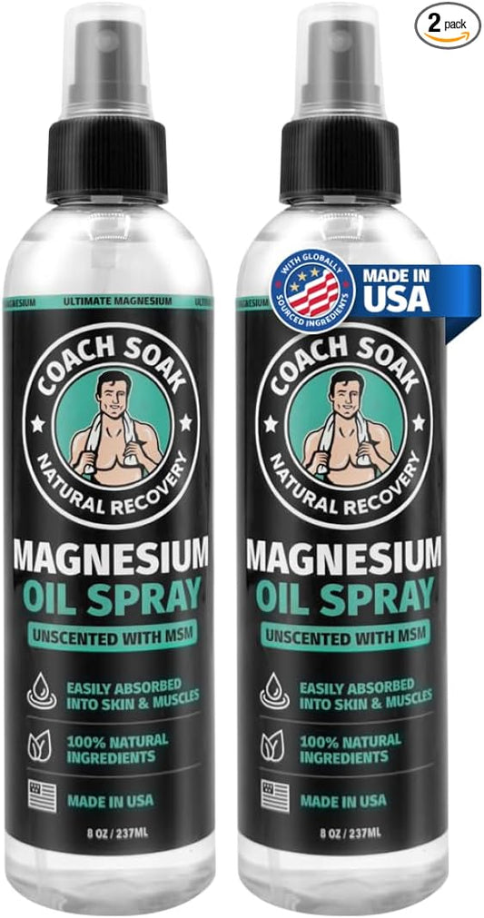 Coach Soak Magnesium Oil for Feet & Body - Liquid Magnesium Spray & Oil for Muscle & Joint Comfort - Topical Solution - 1 lb (2 Pack) - Unscented