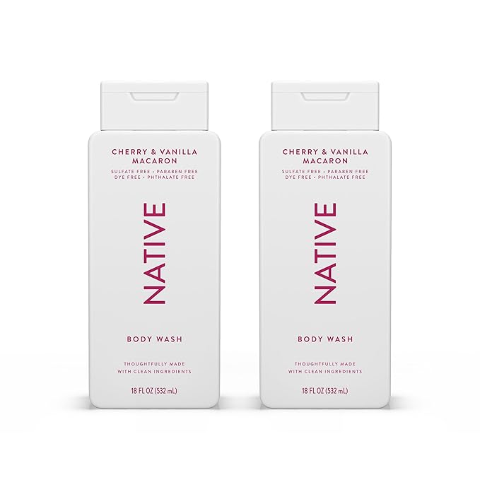 Native Body Wash Contains Naturally Derived Ingredients | For Women & Men, Sulfate, Paraben, & Dye Free Leaving Skin Soft and Hydrating | Cherry & Vanilla Macaron 18 oz - 2 Pk