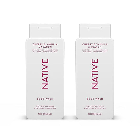 Native Body Wash Contains Naturally Derived Ingredients | For Women & Men, Sulfate, Paraben, & Dye Free Leaving Skin Soft and Hydrating | Cherry & Vanilla Macaron 18 oz - 2 Pk
