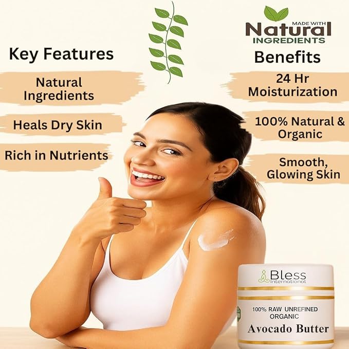 Organic Raw Avocado Butter 100% Pure,Natural & Unrefined| Skin Moisturizer For Face, Body & Hair| 1 LBS/450 GM Ivory/White Grade A | DIY Creams, Balms, Lotions, Soaps| Softens Dry & Tough Skin