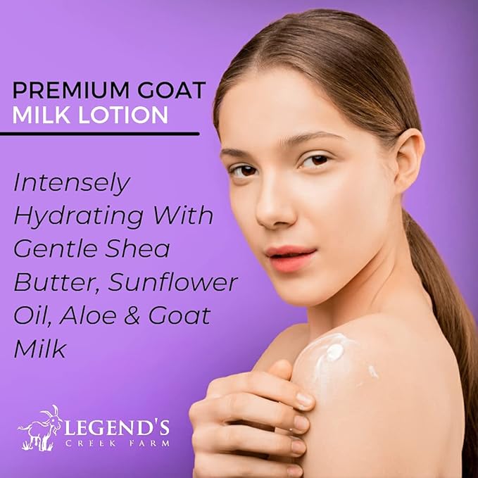 Legend's Creek Farm Goat Milk Lotion - Moisturizing Goat Milk Body Lotion for Body, Hand & Face - 9 oz Body Moisturizer with Shea Butter, Sunflower Oil, Aloe, Handmade in USA (Oatmeal, Milk & Honey)