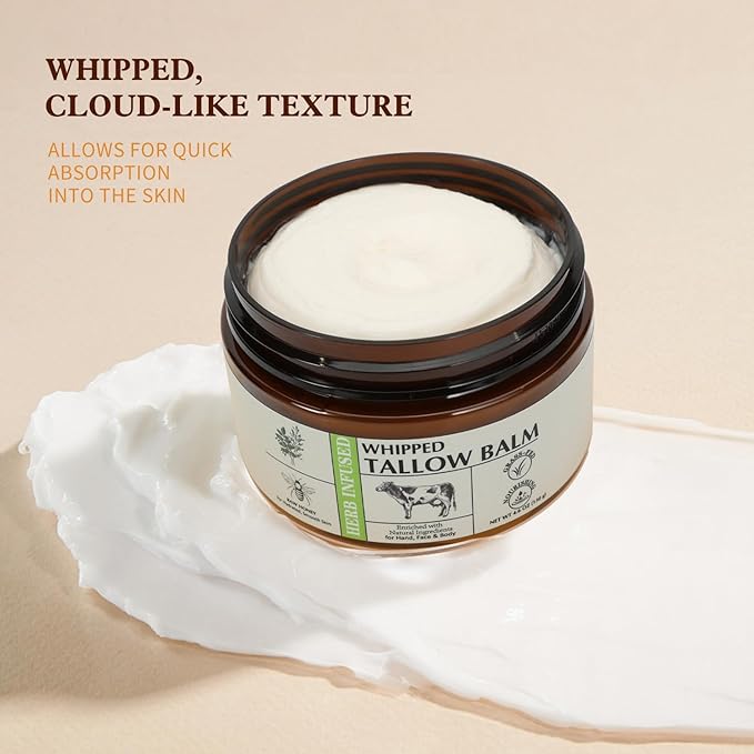 Beef Tallow for Skin, Stocking Stuffers adults, Thsnksgiving Gifts, Natural Face and Body Butter with Raw Honey, Christms Gifts, Herbal Extracts, Grass-Fed Beef Tallow