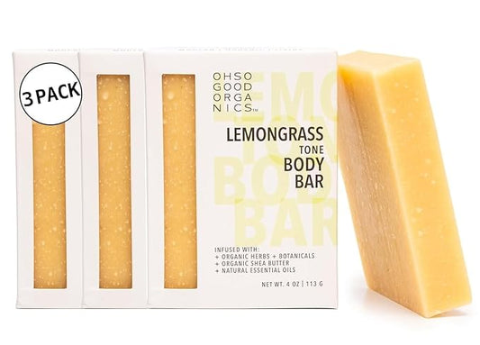 Natural Organic Soap Bar with Lemongrass for Face and Body, Organic Lemon Grass Shavings and Shea Butter, Coconut Oil and Essential Oils, Bar Soap for Women and Men, 4oz, 3 Pack Lemongrass Soap Bar