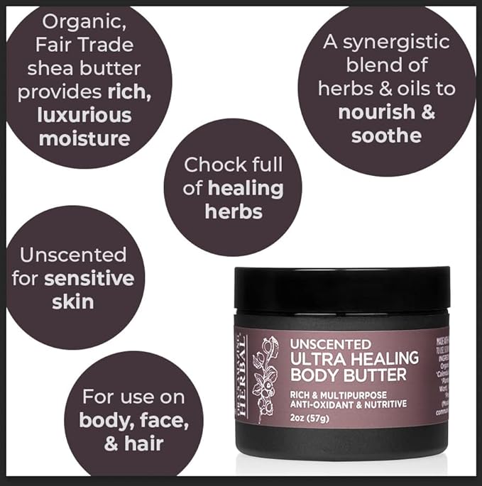 Ultra Healing Body Butter, Cream for Eczema and Dry Skin, Fragrance Free Body Butter, Hand Cream for Dry Cracked Hands, Unscented Hand Cream, Skin Repair Cream, 2 Oz Travel Size, Made in the USA