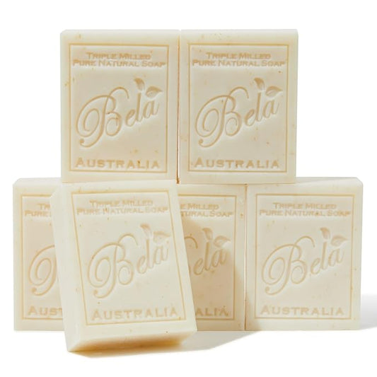 BELA Spearmint and Bran Soap 3.3 OZ (Pack of 6)- French Triple Milled Bar Soap with Organic Shea Butter, Hand, Face and Body Wash Bar, Made in Australia