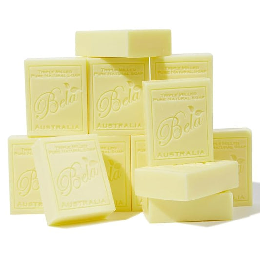 BELA Honeysuckle Soap 3.3 OZ Pack of 12, Long lasting French Triple Milled Bar Soap with Organic Shea Butter, Hand, Face and Body Wash Bar, Made in Australia