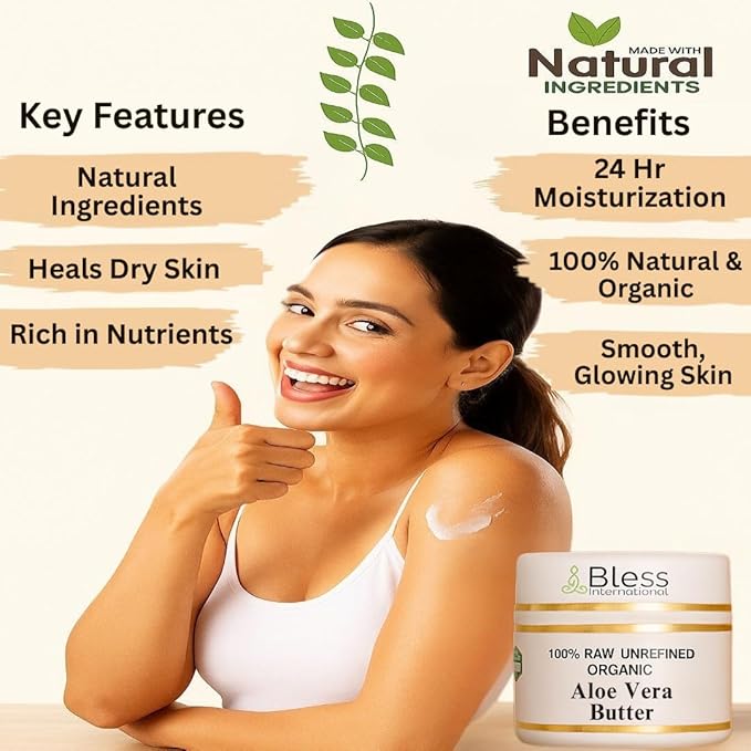 Organic Raw Aloe Vera Butter 100% Pure,Natural & Unrefined| Skin Moisturizer For Face, Body & Hair| 4 OZ/115 GM Ivory/White Grade A | DIY Creams, Balms, Lotions, Soaps| Softens Dry & Tough Skin