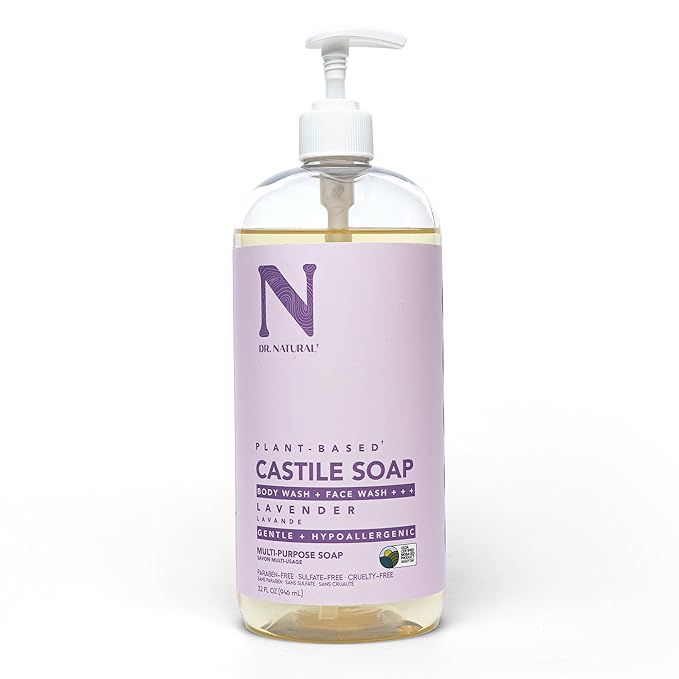 Dr. Natural Castile Liquid Soap, Lavender, 32 oz - Plant-Based - Made with Organic Shea Butter - Rich in Coconut and Olive Oils - Sulfate and Paraben-Free, Cruelty-Free - Multi-Purpose Soap