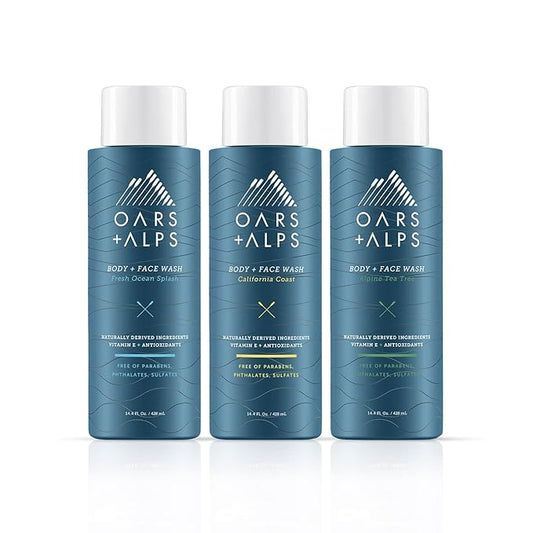 Oars + Alps Body Wash for Men, Mens Body Wash with Vitamin E and Antioxidants, Moisturizing, Hydrating, Paraben & Sulfate Free Cleanser, Variety Set, 3pk