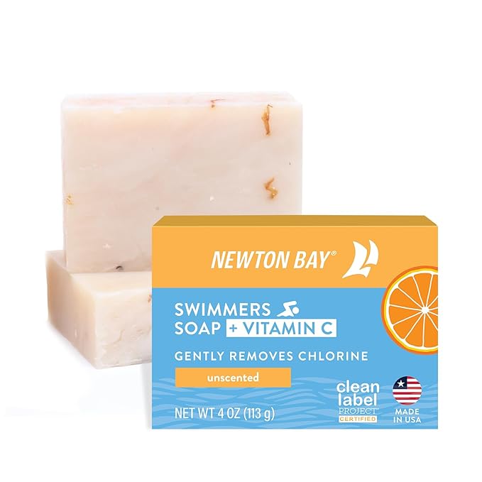 Swimmers Soap + Vitamin C | All Natural Body and Face Wash Soap Bar | Neutralizes and Washes Away Chlorine After Swimming | Revitalizes Sensitive Skin | 2-Pack of 4 Ounce Soap Bars