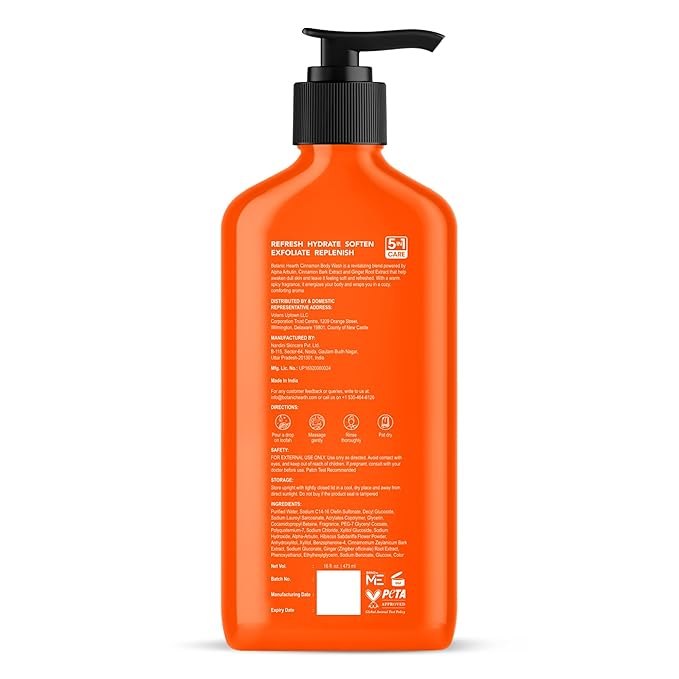 Botanic Hearth Cinnamon Body Wash | Invigorating Shower Gel with Natural Cinnamon Extract | 5-in-1 Care Formula | Paraben & Sulphate Free | Gentle Hydrating Body Cleanser for All Skin Types | 16 fl oz