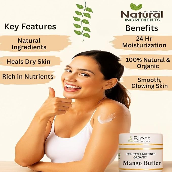 Organic Raw Mango Butter 100% Pure,Natural & Unrefined| Skin Moisturizer For Face, Body & Hair| 4 OZ/115 GM Ivory/White Grade A | DIY Creams, Balms, Lotions, Soaps| Softens Dry & Tough Skin