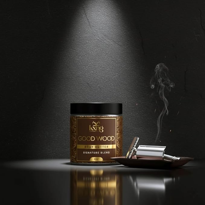 KXNG Cosmetics, Body Butter, Organic Skin Care for Men and Women, Body Moisturizer Lotions and Creams, Raw Shea Butter, Cocoa Butter, Mango, Coconut Oil, Hand, Foot, All Skin Types (Good Wood XL)