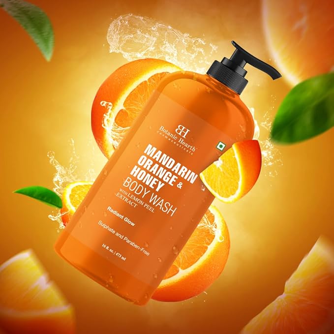 Botanic Hearth Mandarin Orange & Honey Body Wash | Shower Gel 16 Fl Oz With Lemon Peel Extract | Sulfate & Paraben | Free, Gentle Cleansing & Radiant Glow