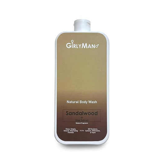 GirlyMan Natural Body Wash - Made with Olive Oil & Aloe Extract, No Artificial Fragrance, PH Balanced, Gentle Formula, Nourishing Ingredients, Family Owned (Sandalwood)