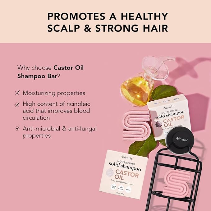 Kitsch Castor Oil Shampoo Bar & Coconut Oil Deep-Moisturizing Conditioner Bar - Hydrating for Dull & Dry Hair, Strengthen & Restore Damage Hair, 2pc Set