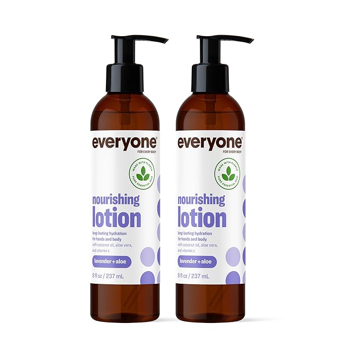 Everyone 2-in-1 Lotion for Hands/Body, 8 ounce (Pack of 2) Lavender and Aloe made with Essential Oils for Men and Women