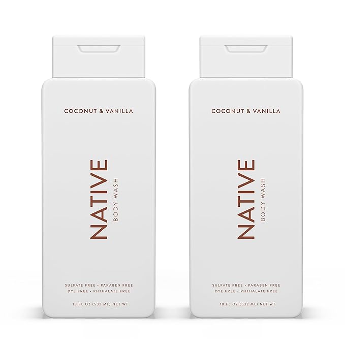 Native Body Wash Contains Naturally Derived Ingredients | For Women & Men, Sulfate, Paraben, & Dye Free Leaving Skin Soft and Hydrated | Coconut & Vanilla 18 oz - 2 Pk