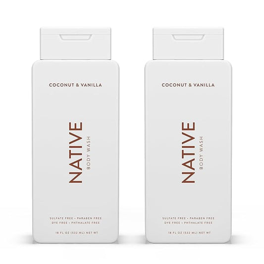 Native Body Wash Contains Naturally Derived Ingredients | For Women & Men, Sulfate, Paraben, & Dye Free Leaving Skin Soft and Hydrated | Coconut & Vanilla 18 oz - 2 Pk