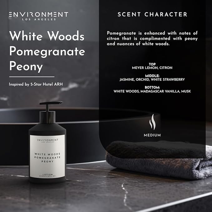 ENVIRONMENT Inspired by 5-Star Hotels ARH Lotion, 300ml Luxury Scented (White Woods | Pomegranate | Peony) Bathroom Luxury, Men & Women High-End Body Lotion, Hand Cream, Dry Skin Treatment