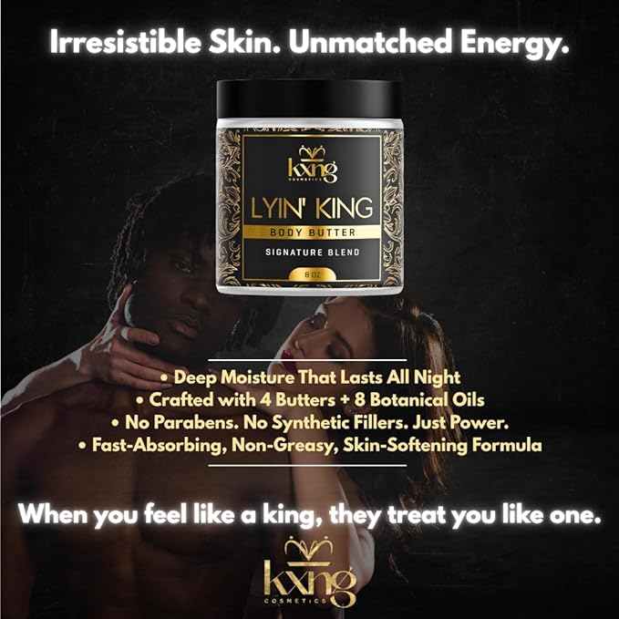 KXNG Cosmetics, Body Butter, Organic Skin Care for Men and Women, Body Moisturizer Lotions and Creams, Raw Shea Butter, Cocoa Butter, Mango, Coconut Oil, Hand, Foot, All Skin Types (Lyin' King XL)