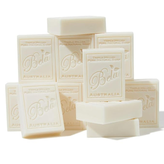 BELA Extra Creamy Goat Milk Soap 3.3 OZ Pack of 12, Long Lasting French Triple Milled Bar Soap Enriched with Organic Shea Butter, Hand, Face and Body Wash Bar, Made in Australia