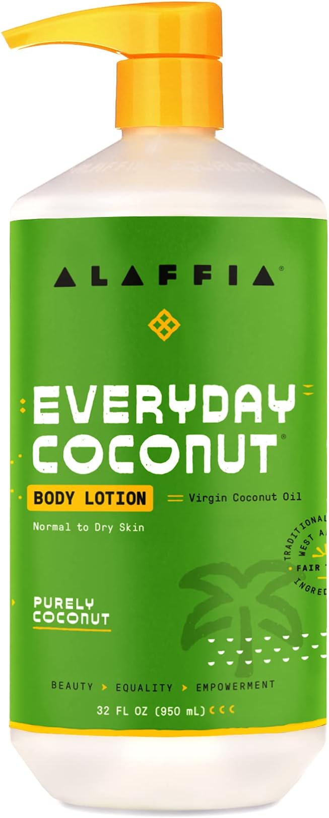 Alaffia EveryDay Coconut Hydrating Body Lotion, Normal to Dry Skin, Moisturizing Support for Soft & Supple Skin, Purely Coconut, 32 Fl Oz