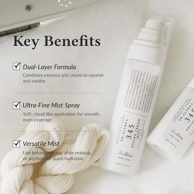 Dr.Althea 345 Relief Cream Mist | Hydrating Facial Mist with Rice Extract | Soothing Care for Sensitive Skin | Vegan Korean Skincare, 3.38 Fl Oz