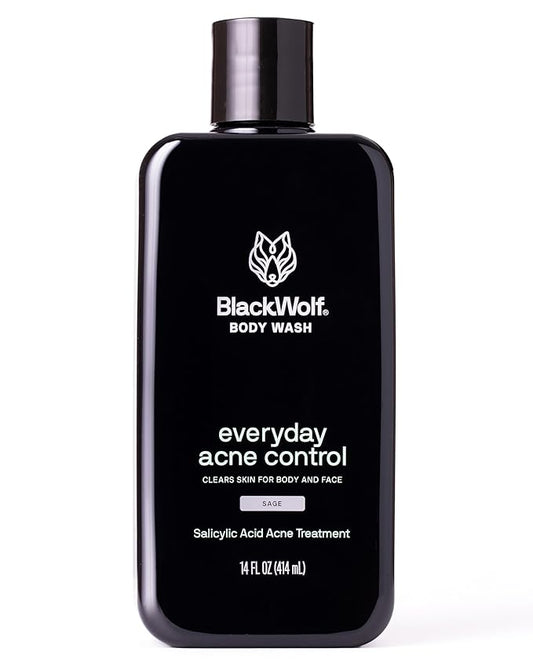 Black Wolf Salicylic Acid Body Wash for Men - 14 Fl Oz Men's Acne Body Wash - Charcoal Helps Reduce Acne Breakouts & Cleanse Your Skin - Full Coverage & Deep Clean Treatment - Men's Bodywash