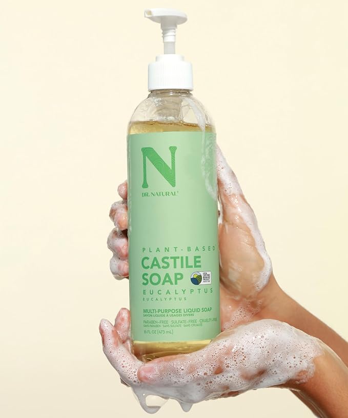 Dr. Natural Castile Liquid Soap - Multi-Use Body Wash, Shampoo and Face Wash - Hydrating Body Soap for Skin, Hair, Pets and Home - Eucalyptus - 16 oz