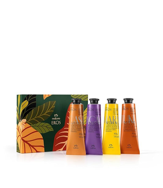 natura - Ekos Hand Cream Quartet Variety Pack, 4 Creams - (1) Maracujá, (1) Castanha, (1) Tukumã, (1) Açaí Hand Cream - Vegan Skin Care - Brazilian Beauty Secrets - Hand Care - 1.41oz (40g)