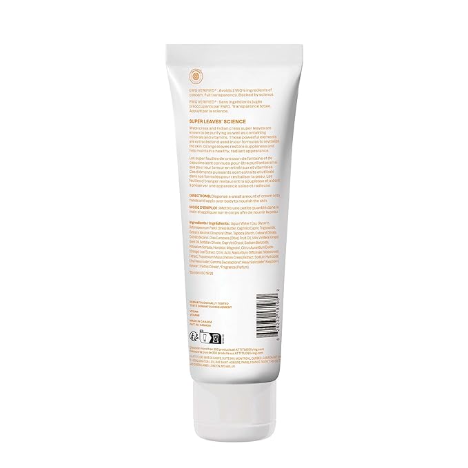 ATTITUDE Body Cream, EWG Verified Moisturizer, Vegan Moisturizing Products For Dry Skin, Dermatologically Tested, Orange Blossom & Eucalyptus Scent, 8 Fl Oz