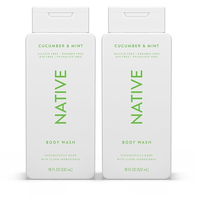 Native Body Wash Contains Naturally Derived Ingredients | For Women & Men, Sulfate, Paraben, & Dye Free Leaving Skin Soft and Hydrated | Cucumber & Mint 18 oz - 2 Pk