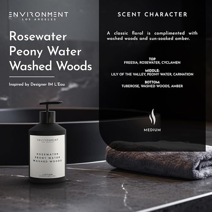 ENVIRONMENT Inspired by Designer Perfume IM L'Eau Lotion, 300ml Luxury Scented (Rosewater | Peony Water | Washed Woods) Bathroom Luxury, Men & Women High-End Body Hand Cream, Dry Skin