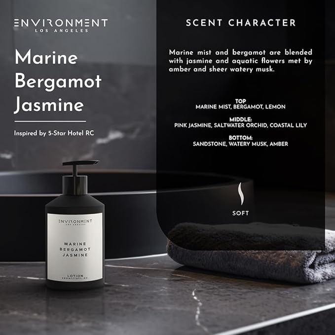 ENVIRONMENT Inspired by 5-Star Hotels RC Lotion, 300ml Luxury Scented Lotion (Marine | Bergamot | Jasmine) Bathroom Luxury, Men & Women High-End Body Lotion, Hand Cream, Dry Skin Treatment