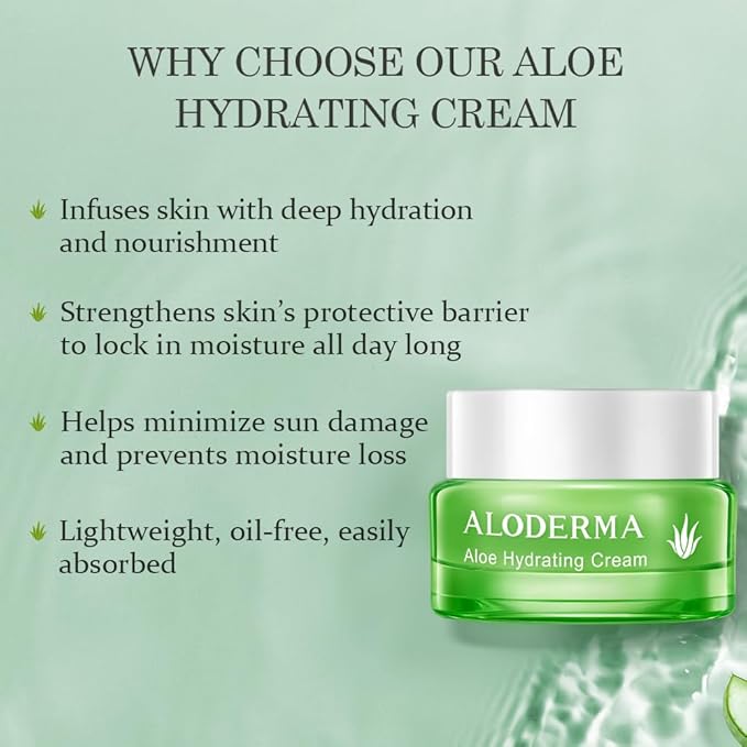 Aloderma Hydrating Face Cream for Dry Skin Made with 65% Organic Aloe Vera - Natural Hydration with Hyaluronic Acid & Arginine - Nourishing Aloe Vera Face Cream - Moisturizing Dry Skin Cream, 1.7oz