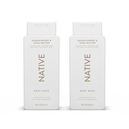 Native Body Wash Contains Naturally Derived Ingredients | For Women & Men, Sulfate, Paraben, & Dye Free Leaving Skin Soft and Hydrating | Sandalwood & Shea Butter 18 oz - 2 Pk