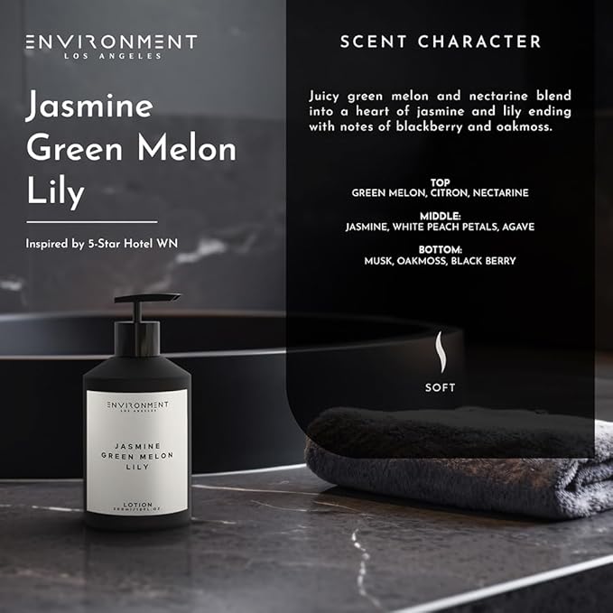 ENVIRONMENT Inspired by 5-Star Hotels WN Lotion, 300ml Luxury Scented Lotion (Jasmine | Green Melon | Lily) Bathroom Luxury, Men & Women High-End Body Lotion, Hand Cream, Dry Skin Treatment