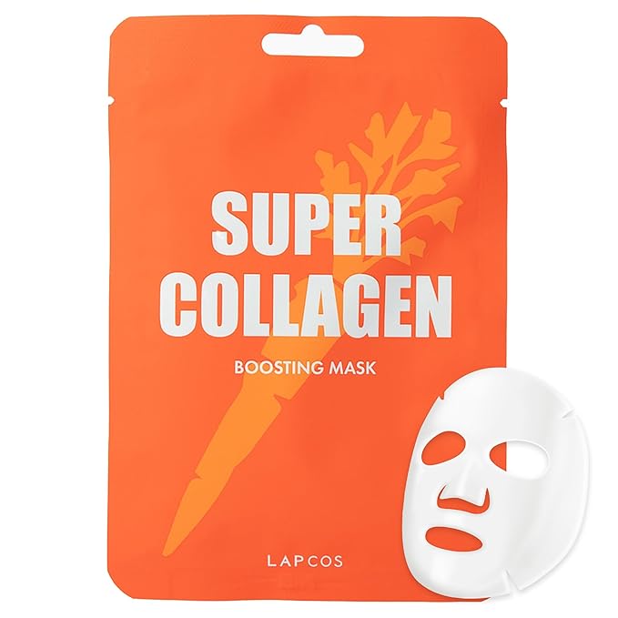 LAPCOS Super Collagen Sheet Mask – Hydrating Face Masks w/Peptide Complex, Vegan Collagen, Niacinamide & Hyaluronic Acid – Revitalizing & Firming Korean Skincare Paraben-Free, Cruelty-Free (10 Pack)