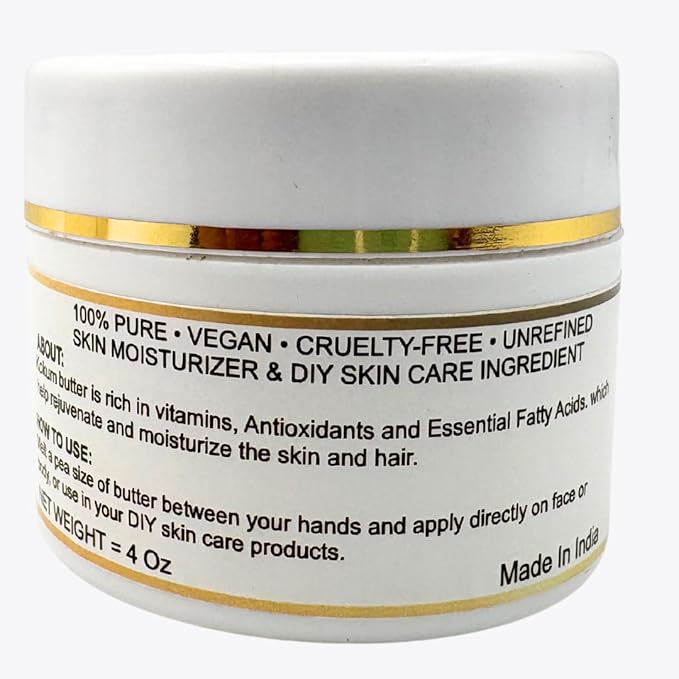 Organic Raw Kokum Butter 100% Pure,Natural & Unrefined| Skin Moisturizer For Face, Body & Hair| 4 OZ/115 GM Ivory/White Grade A | DIY Creams, Balms, Lotions, Soaps| Softens Dry & Tough Skin